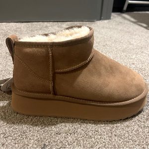 UGG Classic Ultra Mini Platform Suede Booties in Chestnut